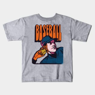 Baseball Pitcher Vintage 1970s Pop Art Style Kids T-Shirt